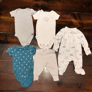 Carter’s onesies and pants, Cloud Island onesie, and Carter’s Sleep & Play